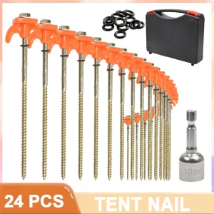 24x Schraubheringe Set mit Adapter Zeltheringe Stahl Camping,Zelt Stahl Schraubheringe Robuste Gewinde für Camping